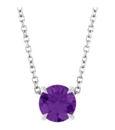 88436 Necklace Set Sterling Silver Round Natural Amethyst 6 Mm 16-18 In Polished Natural Amethyst Solitaire Slide Necklace