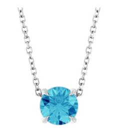 88436 Necklace Set Sterling Silver Round Natural Blue Zircon 6 Mm 16-18 In Polished Natural Blue Zircon Solitaire Slide Necklace