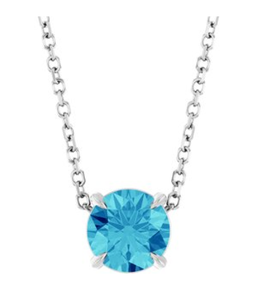 88436 Necklace Set Sterling Silver Round Natural Blue Zircon 6 Mm 16-18 In Polished Natural Blue Zircon Solitaire Slide Necklace