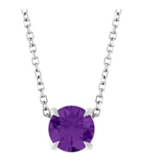 88436 Necklace Set Platinum Round Natural Amethyst 6 Mm 16-18 In Polished Natural Amethyst Solitaire Slide Necklace