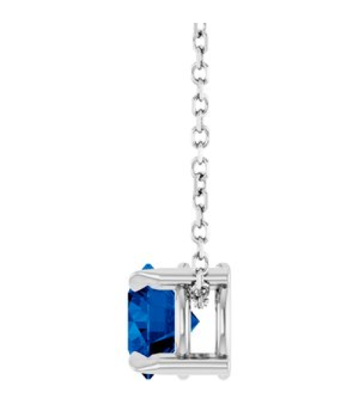 88436 Necklace Set Platinum Round Lab-Grown Blue Sapphire 6 Mm 16-18 In Polished Lab-Grown Blue Sapphire Solitaire Slide Necklace