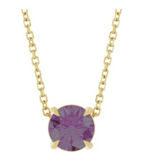 88436 Necklace Set 14K Yellow Round Lab-Grown Alexandrite 6 Mm 16-18 In Polished Lab-Grown Alexandrite Solitaire Slide Necklace