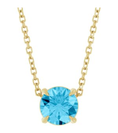 88436 Necklace Set 14K Yellow Round Natural Aquamarine 6 Mm 16-18 In Polished Natural Aquamarine Solitaire Slide Necklace
