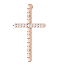 R42359 Pendant Set 14K Rose Round Natural Diamond 37.23 X 27.62 Mm 2.2Mm 1 Ctw I1, G-H Polished 1 Ctw Natural Diamond Cross Pendant