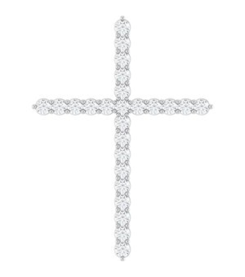 R42359 Pendant Set Sterling Silver Round Natural Diamond 37.23 X 27.62 Mm 2.2Mm 1 Ctw I1, G-H Polished 1 Ctw Natural Diamond Cross Pendant