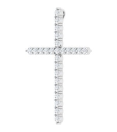 R42359 Pendant Set Sterling Silver Round Natural Diamond 37.23 X 27.62 Mm 2.2Mm 1 Ctw I1, G-H Polished 1 Ctw Natural Diamond Cross Pendant