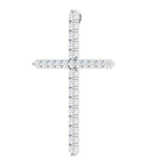 R42359 Pendant Set Sterling Silver Round Natural Diamond 37.23 X 27.62 Mm 2.2Mm 1 Ctw I1, G-H Polished 1 Ctw Natural Diamond Cross Pendant