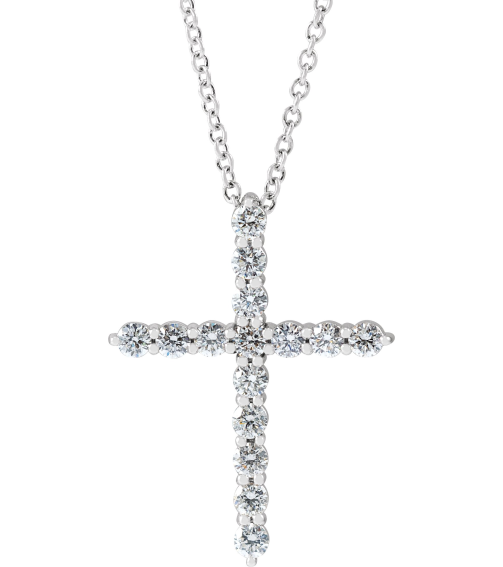R42359 Necklace Set Platinum Round Natural Diamond 24.63 X 19.42 Mm 2.4Mm 34 Ctw Si2-Si3, G-H 16-18 In Polished 34 Ctw Natural Diamond Cross Necklace
