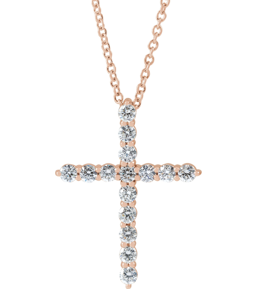 R42359 Necklace Set 14K Rose Round Natural Diamond 24.63 X 19.42 Mm 2.4Mm 34 Ctw I1, G-H 16-18 In Polished 34 Ctw Natural Diamond Cross Necklace