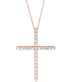 R42359 Necklace Set 14K Rose Round Natural Diamond 37.23 X 27.62 Mm 2.2Mm 1 Ctw I1, G-H 16-18 In Polished 1 Ctw Natural Diamond Cross Necklace