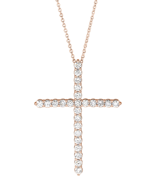 R42359 Necklace Set 14K Rose Round Natural Diamond 37.23 X 27.62 Mm 2.2Mm 1 Ctw I1, G-H 16-18 In Polished 1 Ctw Natural Diamond Cross Necklace