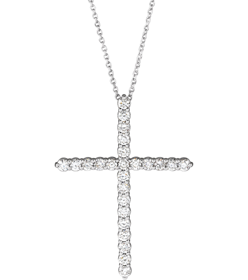 R42359 Necklace Set Platinum Round Natural Diamond 37.23 X 27.62 Mm 2.2Mm 1 Ctw Si2-Si3, G-H 16-18 In Polished 1 Ctw Natural Diamond Cross Necklace