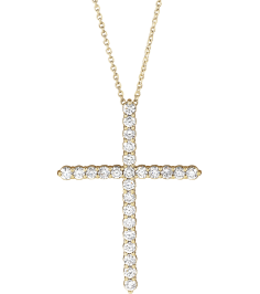 R42359 Necklace Set 14K Yellow Round Natural Diamond 37.23 X 27.62 Mm 2.2Mm 1 Ctw I1, G-H 16-18 In Polished 1 Ctw Natural Diamond Cross Necklace