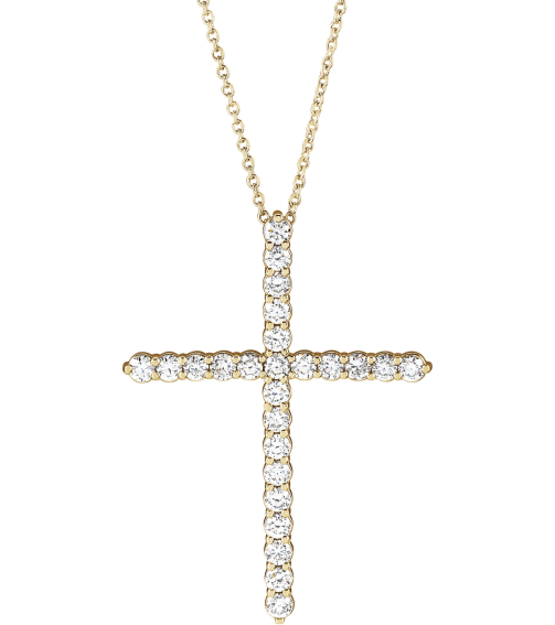 R42359 Necklace Set 14K Yellow Round Natural Diamond 37.23 X 27.62 Mm 2.2Mm 1 Ctw I1, G-H 16-18 In Polished 1 Ctw Natural Diamond Cross Necklace