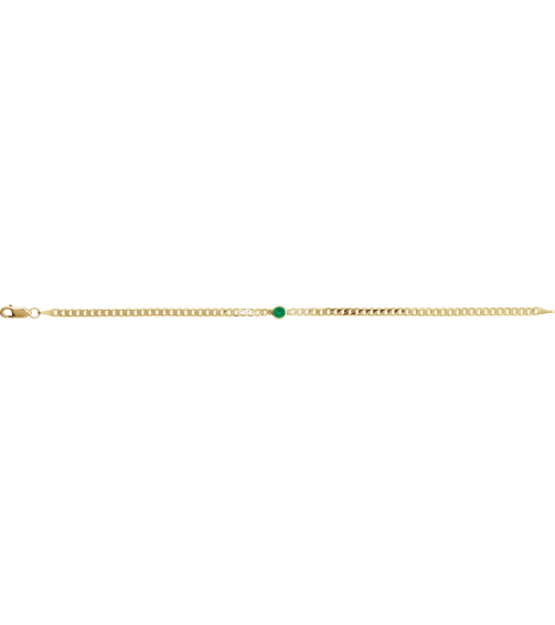 Brc922 Bracelet 14K Yellow Set Natural Emerald Round 4 Mm 8.97 X 5 Mm 7 In Polished Natural Emerald Curb Chain Link Bracelet