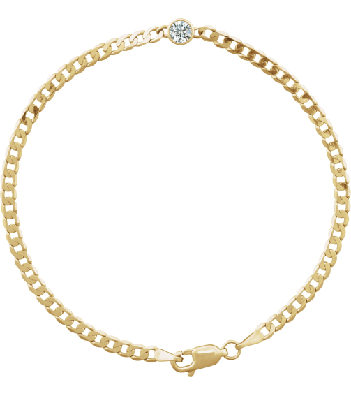 Brc922 Bracelet 14K Yellow Set Natural White Sapphire Round 4 Mm 8.97 X 5 Mm 7 In Polished Natural White Sapphire Curb Chain Link Bracelet