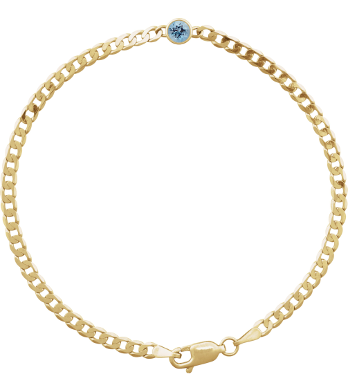 Brc922 Bracelet 14K Yellow Set Natural Aquamarine Round 4 Mm 8.97 X 5 Mm 7 In Polished Natural Aquamarine Curb Chain Link Bracelet