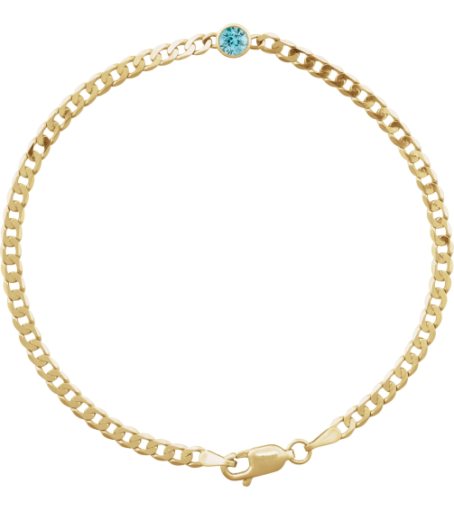 Brc922 Bracelet 14K Yellow Set Natural Blue Zircon Round 4 Mm 8.97 X 5 Mm 7 In Polished Natural Zircon Curb Chain Link Bracelet