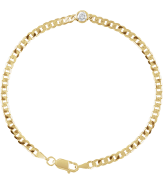 Brc922 Bracelet 14K Yellow Set Natural Diamond Round 4 Mm 8.97 X 5 Mm 7 In I1, G-H Polished 15 Ct Natural Diamond Curb Chain Link Bracelet
