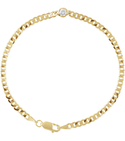 Brc922 Bracelet 14K Yellow Set Natural Diamond Round 4 Mm 8.97 X 5 Mm 7 In I1, G-H Polished 15 Ct Natural Diamond Curb Chain Link Bracelet