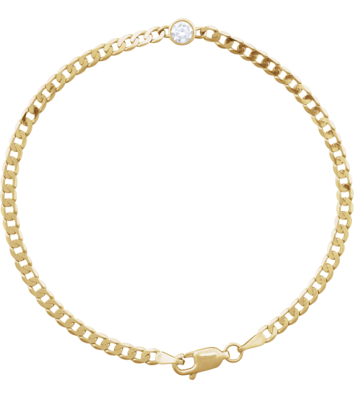 Brc922 Bracelet 14K Yellow Set Natural Diamond Round 3 Mm 7.99 X 4 Mm 7 In I1, G-H Polished 110 Ct Natural Diamond Curb Chain Link Bracelet
