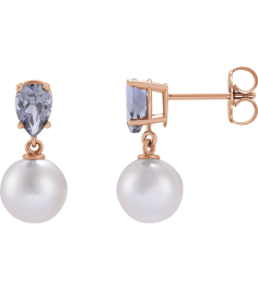 88438 Earring Set 14K Rose Pearl 7 Mm Cultured White Akoya Pearl Pear 6X4 Mm Natural Tanzanite Pair Friction Backs Included Polished Cultured White Akoya Pearl And Natural Tanzanite Pear Shape Earrings