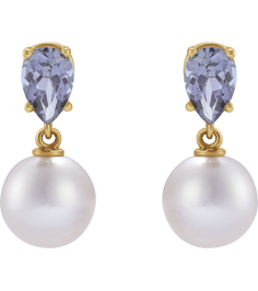 88438 Earring Set 14K Yellow Pearl 7 Mm Cultured White Akoya Pearl Pear 6X4 Mm Natural Tanzanite Pair Friction Backs Included Polished Cultured White Akoya Pearl And Natural Tanzanite Pear Shape Earrings