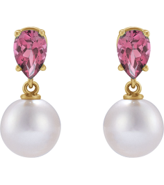 88438 Earring Set 14K Yellow Pearl 7 Mm Cultured White Akoya Pearl Pear 6X4 Mm Natural Pink Tourmaline Pair Friction Backs Included Polished Cultured White Akoya Pearl And Natural Pink Tourmaline Pear Shape Earrings