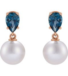 88438 Earring Set 14K Rose Pearl 7 Mm Cultured White Akoya Pearl Pear 6X4 Mm Natural London Blue Topaz Pair Friction Backs Included Polished Cultured White Akoya Pearl And Natural London Blue Topaz Pear Shape Earrings