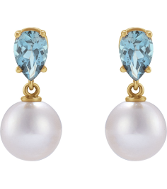88438 Earring Set 14K Yellow Pearl 7 Mm Cultured White Akoya Pearl Pear 6X4 Mm Natural Aquamarine Pair Friction Backs Included Polished Cultured White Akoya Pearl And Natural Aquamarine Pear Shape Earrings