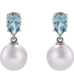 88438 Earring Set Platinum Pearl 7 Mm Cultured White Akoya Pearl Pear 6X4 Mm Natural Aquamarine Pair Friction Backs Included Polished Cultured White Akoya Pearl And Natural Aquamarine Pear Shape Earrings