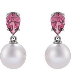 88438 Earring Set 14K White Pearl 7 Mm Cultured White Akoya Pearl Pear 6X4 Mm Natural Pink Tourmaline Pair Friction Backs Included Polished Cultured White Akoya Pearl And Natural Pink Tourmaline Pear Shape Earrings