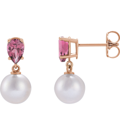88438 Earring Set 14K Rose Pearl 7 Mm Cultured White Akoya Pearl Pear 6X4 Mm Natural Pink Tourmaline Pair Friction Backs Included Polished Cultured White Akoya Pearl And Natural Pink Tourmaline Pear Shape Earrings