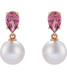 88438 Earring Set 14K Rose Pearl 7 Mm Cultured White Akoya Pearl Pear 6X4 Mm Natural Pink Tourmaline Pair Friction Backs Included Polished Cultured White Akoya Pearl And Natural Pink Tourmaline Pear Shape Earrings