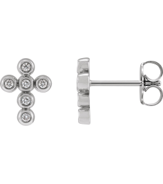 R50027 Earring Set Imitation Cubic Zirconia Round 1.2 Mm 14K White Pair Friction Backs Included Polished Cubic Zirconia Bezel-Set Cross Earrings