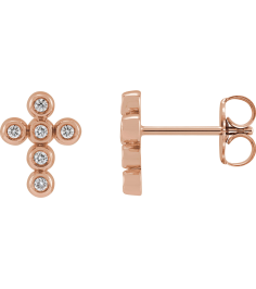 R50027 Earring Set Natural Diamond Round 1.2 Mm 14K Rose Pair Friction Backs Included Polished .08 Ctw Natural Diamond Bezel-Set Cross Earrings