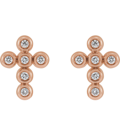 R50027 Earring Set Natural Diamond Round 1.2 Mm 14K Rose Pair Friction Backs Included Polished .08 Ctw Natural Diamond Bezel-Set Cross Earrings