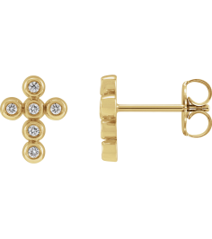R50027 Earring Set Natural Diamond Round 1.2 Mm 14K Yellow Pair Friction Backs Included Polished .08 Ctw Natural Diamond Bezel-Set Cross Earrings