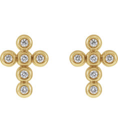 R50027 Earring Set Natural Diamond Round 1.2 Mm 14K Yellow Pair Friction Backs Included Polished .08 Ctw Natural Diamond Bezel-Set Cross Earrings