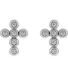 R50027 Earring Set Natural Diamond Round 1.2 Mm Platinum Pair Friction Backs Included Polished .08 Ctw Natural Diamond Bezel-Set Cross Earrings