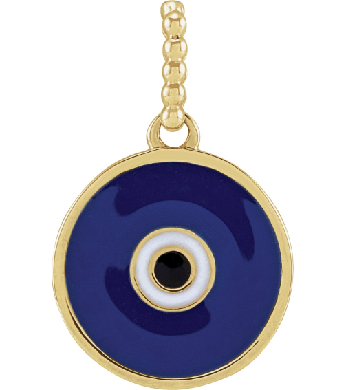 R50047 Pendant 10K Yellow 16.5 X 12.3 Mm Polished Blue Enameled Evil Eye Pendant