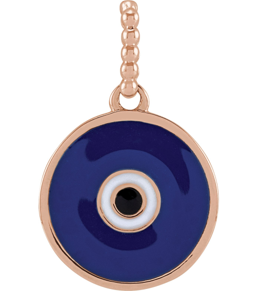 R50047 Pendant 10K Rose 16.5 X 12.3 Mm Polished Blue Enameled Evil Eye Pendant