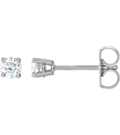 1874 14K White Set Round Natural Diamond Pair 3.75Mm 38 Ctw I1, G-H Friction Friction Backs Included 4-Prong Polished 38 Ctw Natural Diamond Lightweight Basket Earring Mounting