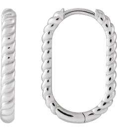 88449 Earring 14K White 20 X 12.5 Mm 2.3 Mm Each Hinged Polished Elongated Oval Rope Huggie