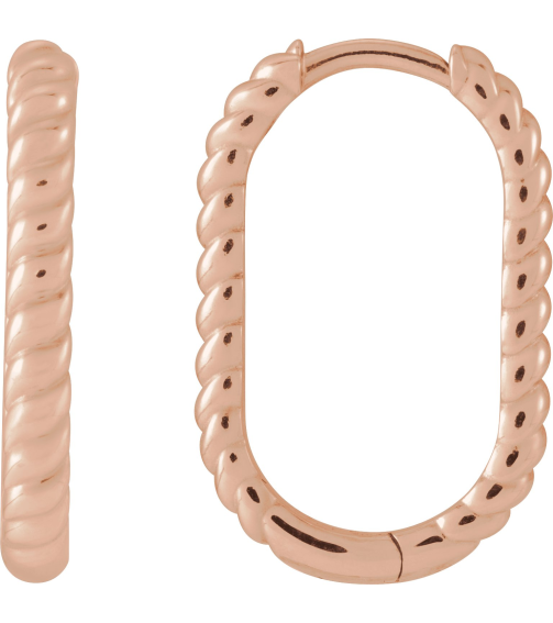 88449 Earring 14K Rose 20 X 12.5 Mm 2.3 Mm Each Hinged Polished Elongated Oval Rope Huggie