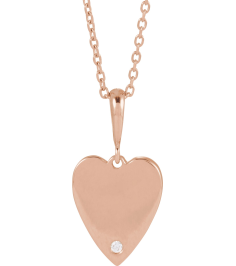 88480 Necklace Set 14K Rose Round Natural Diamond 1.3Mm 0.01 Ct I1, G-H 16-18 In Polished .01 Ct Natural Diamond Heart Necklace