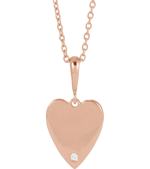 88480 Necklace Set 14K Rose Round Natural Diamond 1.3Mm 0.01 Ct I1, G-H 16-18 In Polished .01 Ct Natural Diamond Heart Necklace
