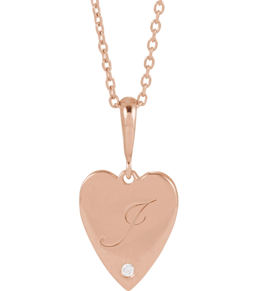 88480 Necklace Set 14K Rose Round Natural Diamond 1.3Mm 0.01 Ct I1, G-H 16-18 In Polished .01 Ct Natural Diamond Heart Necklace