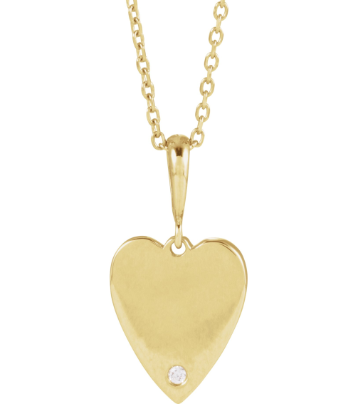 88480 Necklace Set 14K Yellow Round Natural Diamond 1.3Mm 0.01 Ct I1, G-H 16-18 In Polished .01 Ct Natural Diamond Heart Necklace
