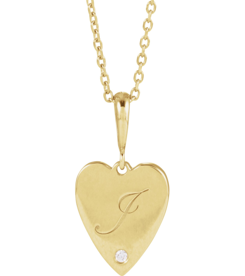 88480 Necklace Set 14K Yellow Round Natural Diamond 1.3Mm 0.01 Ct I1, G-H 16-18 In Polished .01 Ct Natural Diamond Heart Necklace